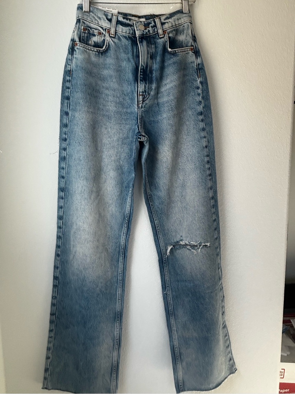 Zara Light Blue Distressed Straight-Leg Jeans